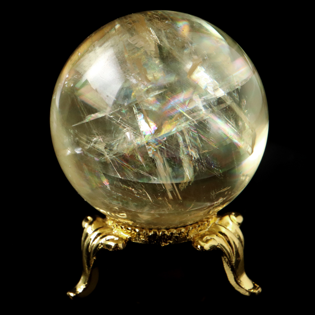 ゴールデン カルサイト 丸玉 虹入り レインボー 台座付き 天然石 パワーストーン