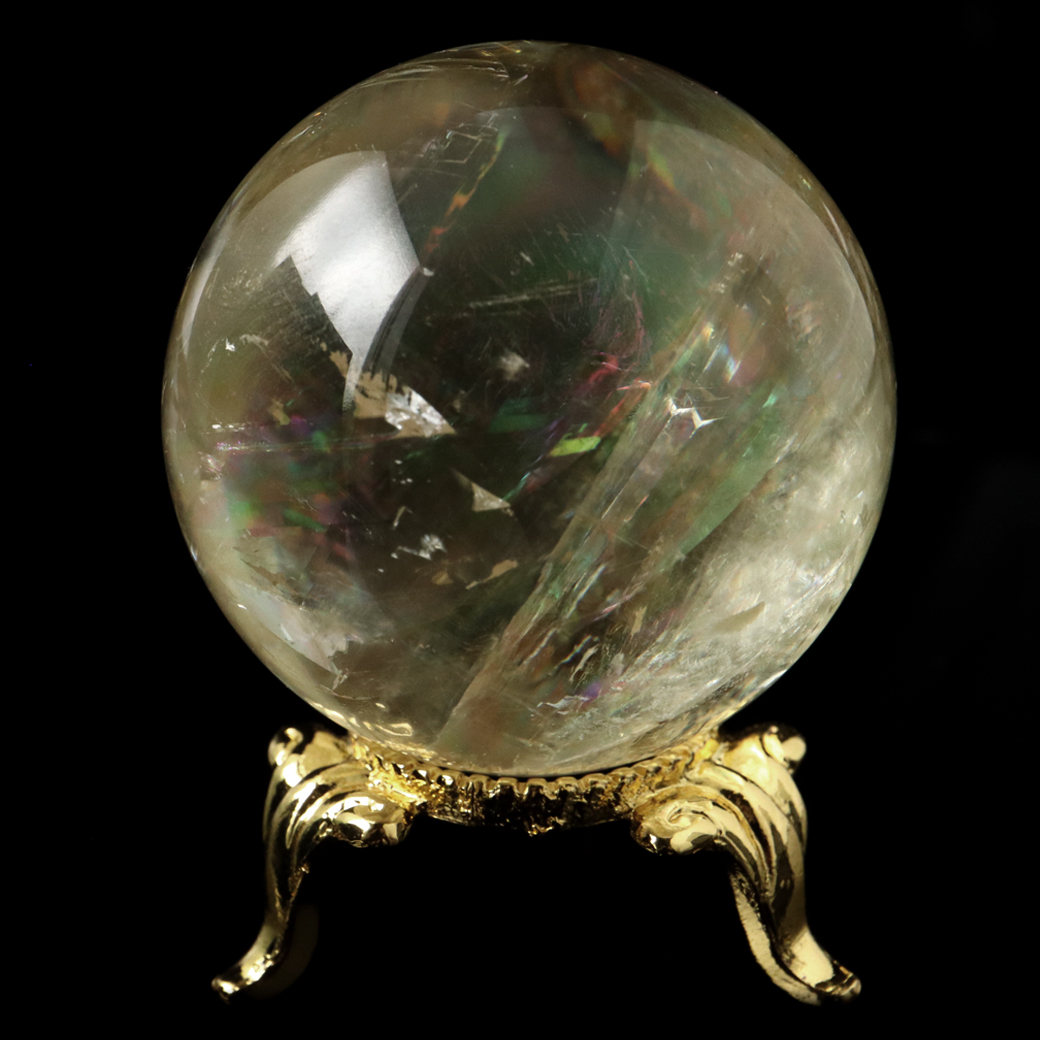 ゴールデン カルサイト 丸玉 虹入り レインボー 台座付き 天然石 パワーストーン