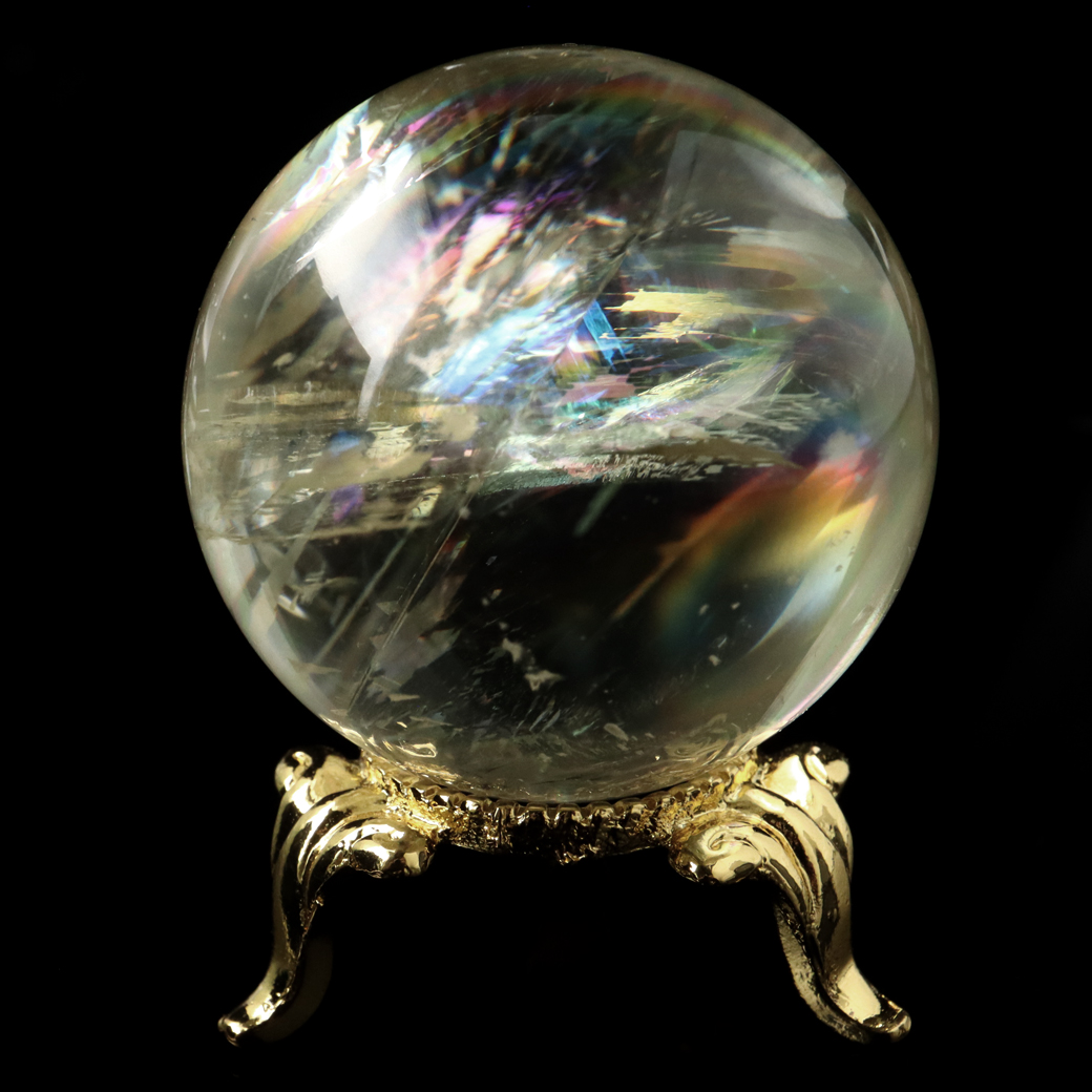 ゴールデン カルサイト 丸玉 虹入り レインボー 台座付き 天然石 パワーストーン