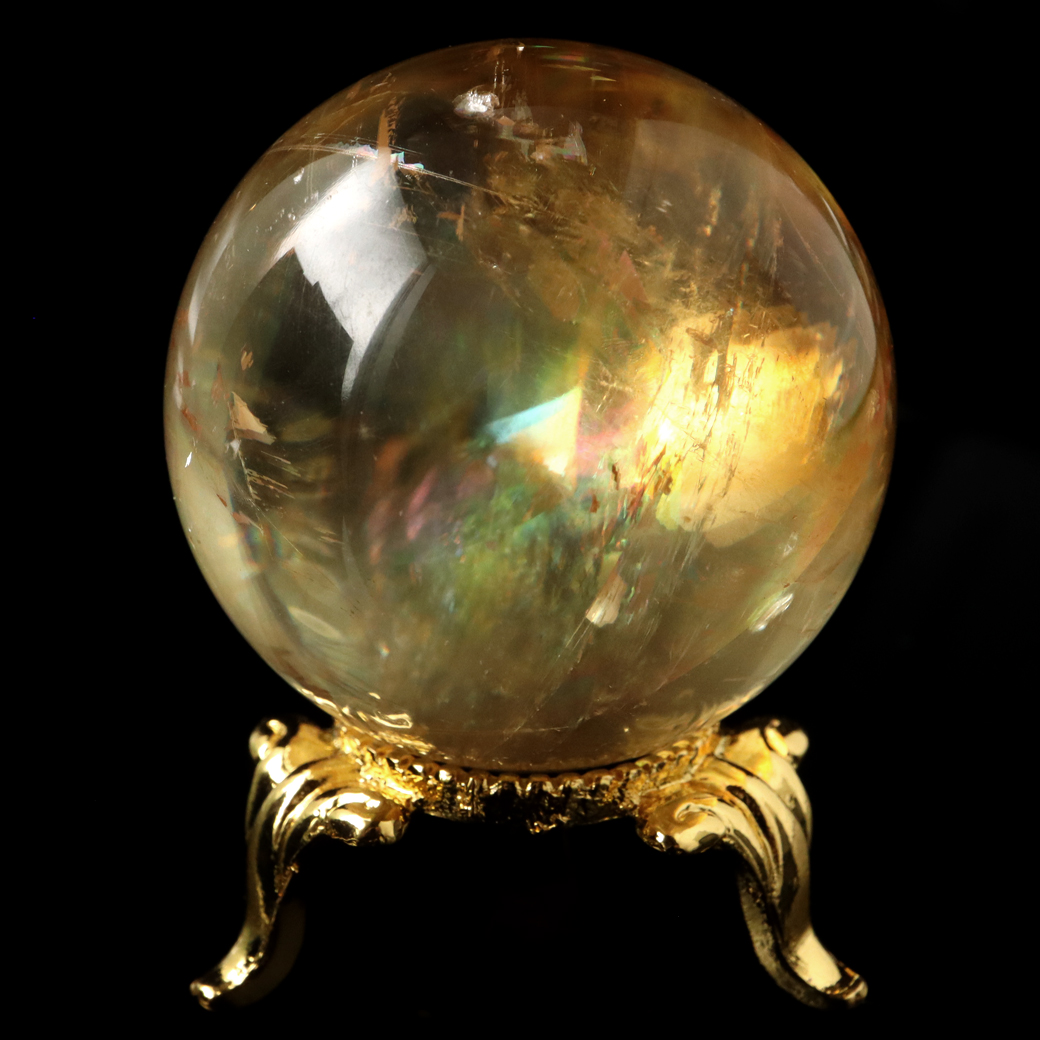 ゴールデン カルサイト 丸玉 虹入り レインボー 台座付き 天然石 パワーストーン