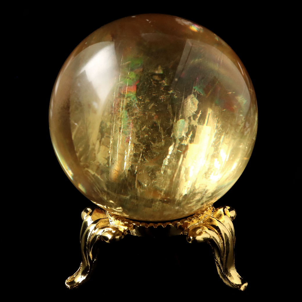 ゴールデン カルサイト 丸玉 虹入り レインボー 台座付き 天然石 パワーストーン