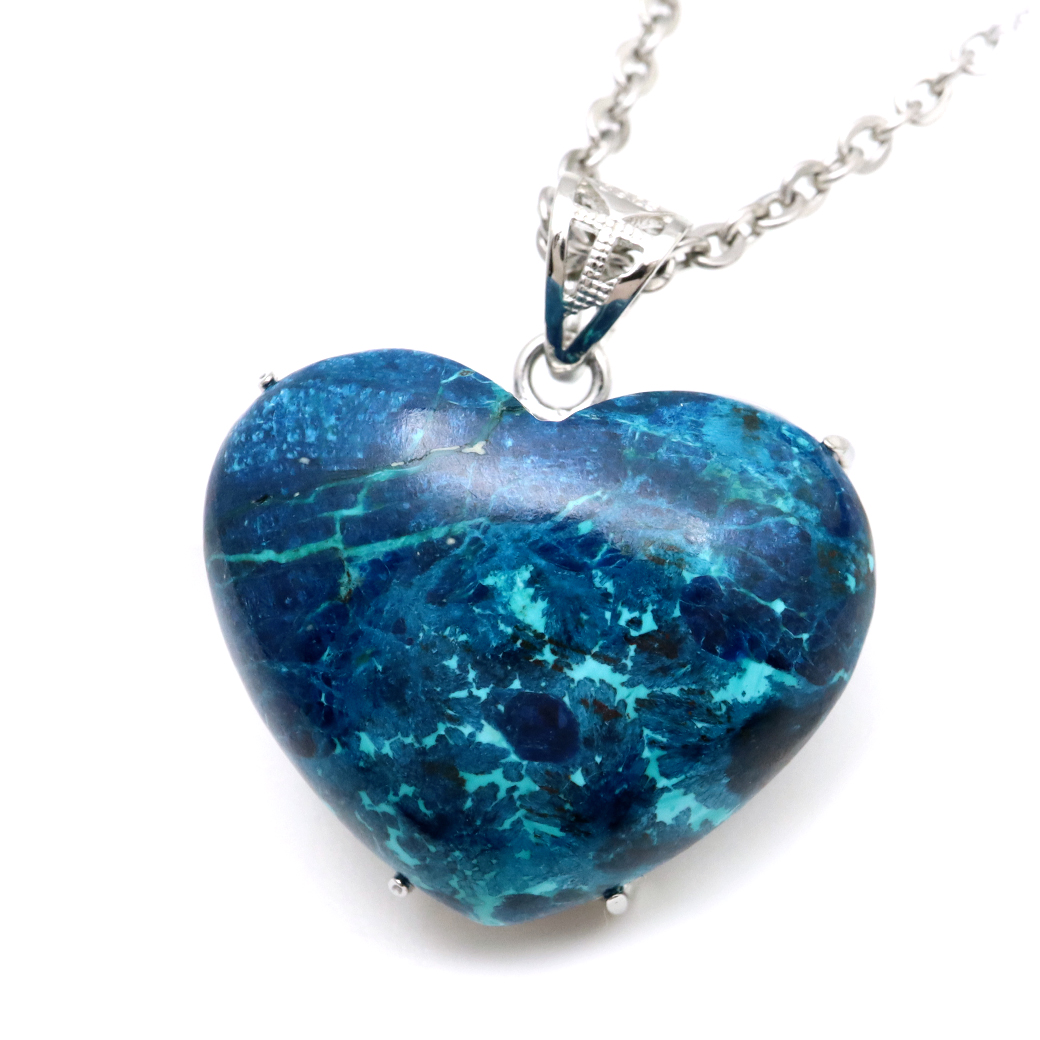 クリソコラ ネックレス AAA ハート 天然石 ペンダント Silver925 チェーン付き パワーストーン 1点物 父の日 プレゼント