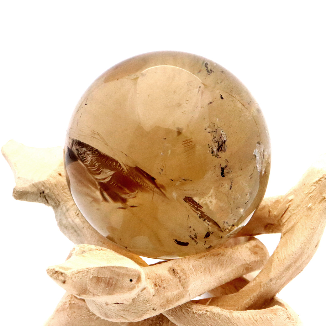 シトリン 非加熱 丸玉 黄水晶 ブラジル産 直径約47mm ナチュラルカラー  木製台座付き 1点もの スフィア 11月 誕生石 置き物