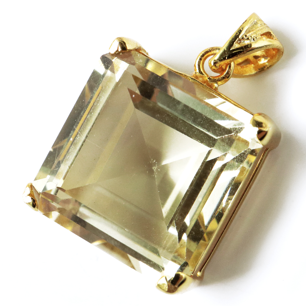 シトリン ネックレス 宝石質 スクエアカット 1点物 天然石 SILVER925 18金仕上げ