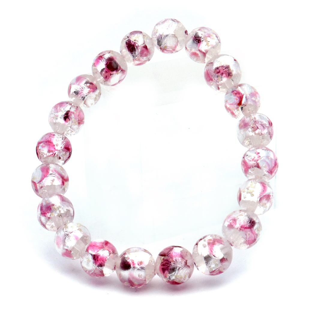 ホタルガラス ブレスレット 光る クリア ピンク ビーズ 10mm 透明 桃色 蓄光 夜光 とんぼ玉 ほたる 蛍 トンボ玉