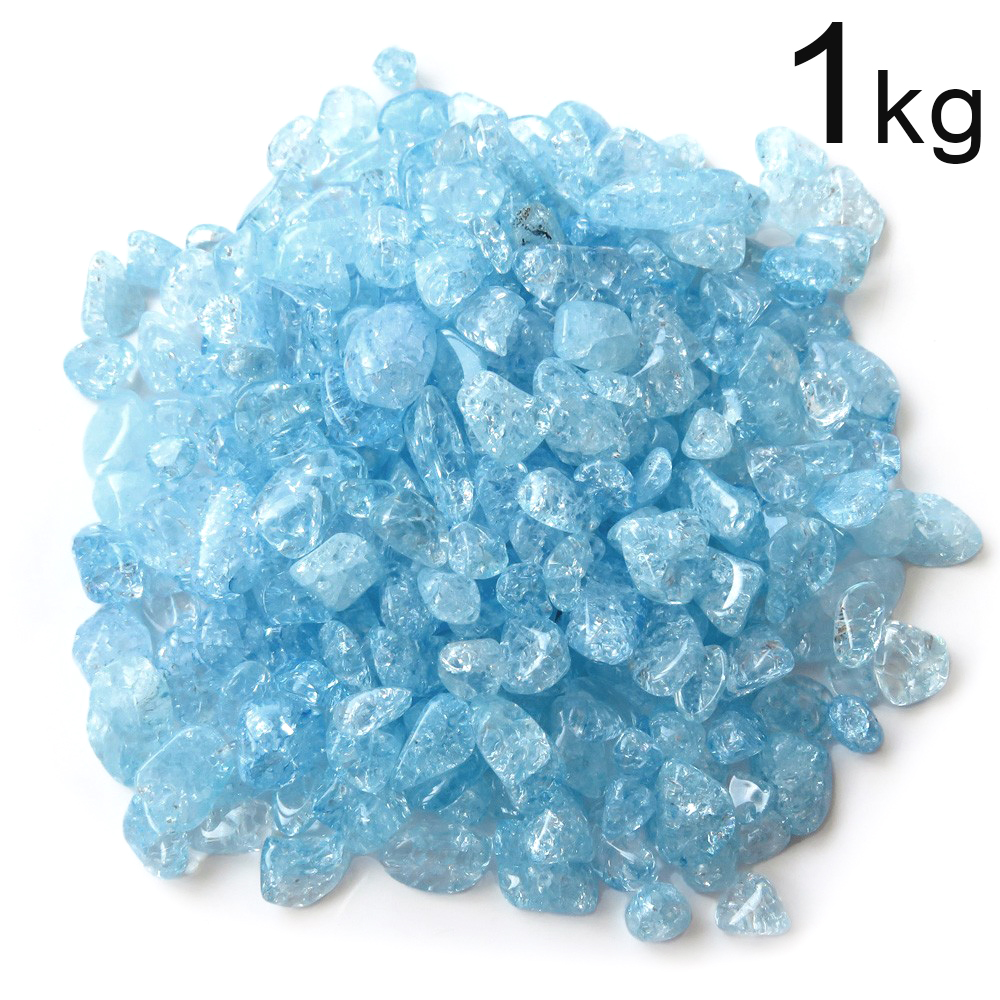 クラック 水晶 爆裂水晶 ブルー 1kg まとめ売り お得 水色 青色 カラー 飾り石 業務用 さざれ石 本物 ネイルパーツ 材料 レジンパーツ