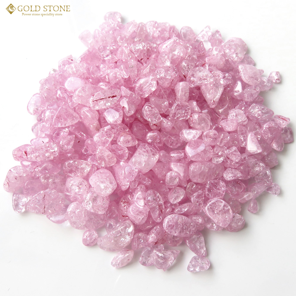 クラックレインボー水晶（爆裂水晶） ピンク(桃)カラー 高品質 さざれ石 100g