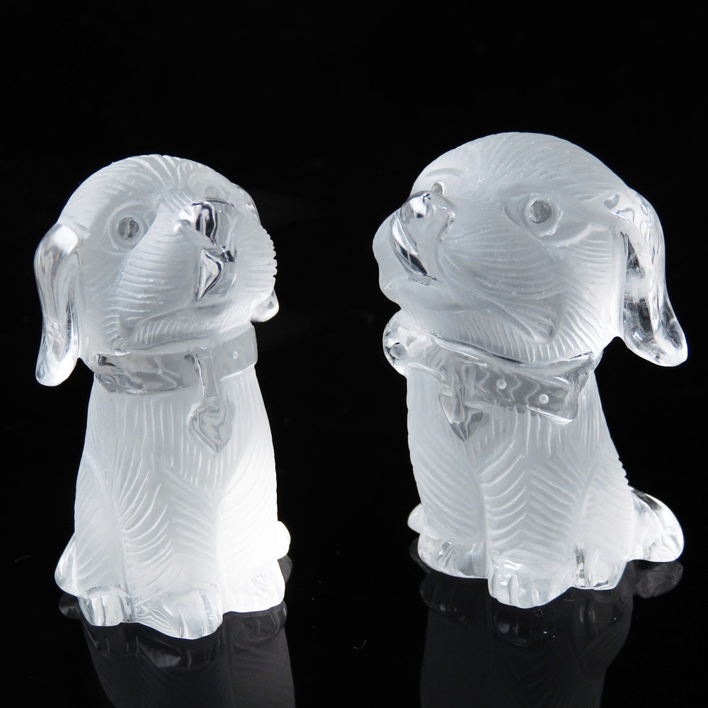 天然 水晶 犬 彫刻 置き物ドッグ ペア 天然石 オブジェ パワーストーン インテリア おしゃれ