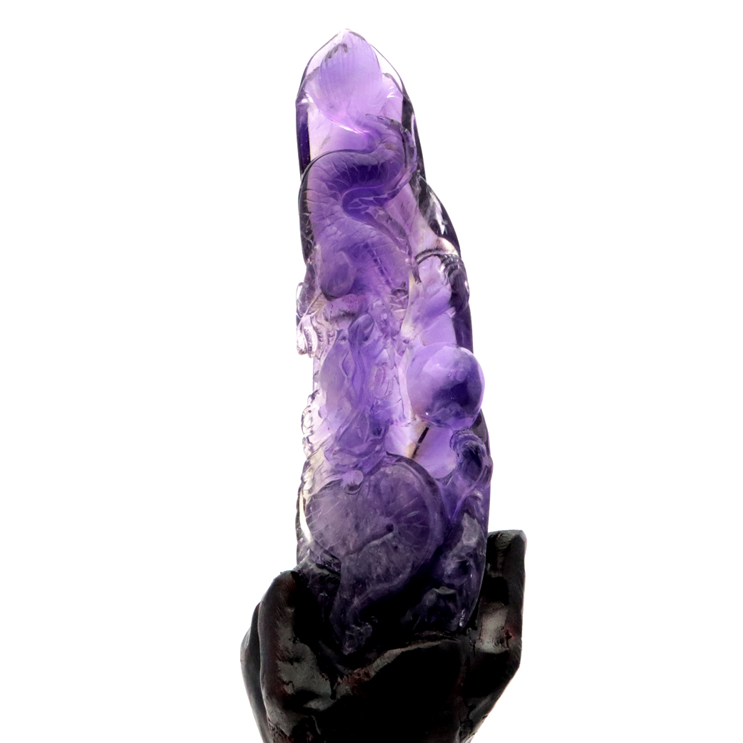 アメジスト 手彫り 龍 置物 台座付き 246g 紫水晶 風水 2月 誕生石 Amethyst Dragon 1点 彫刻