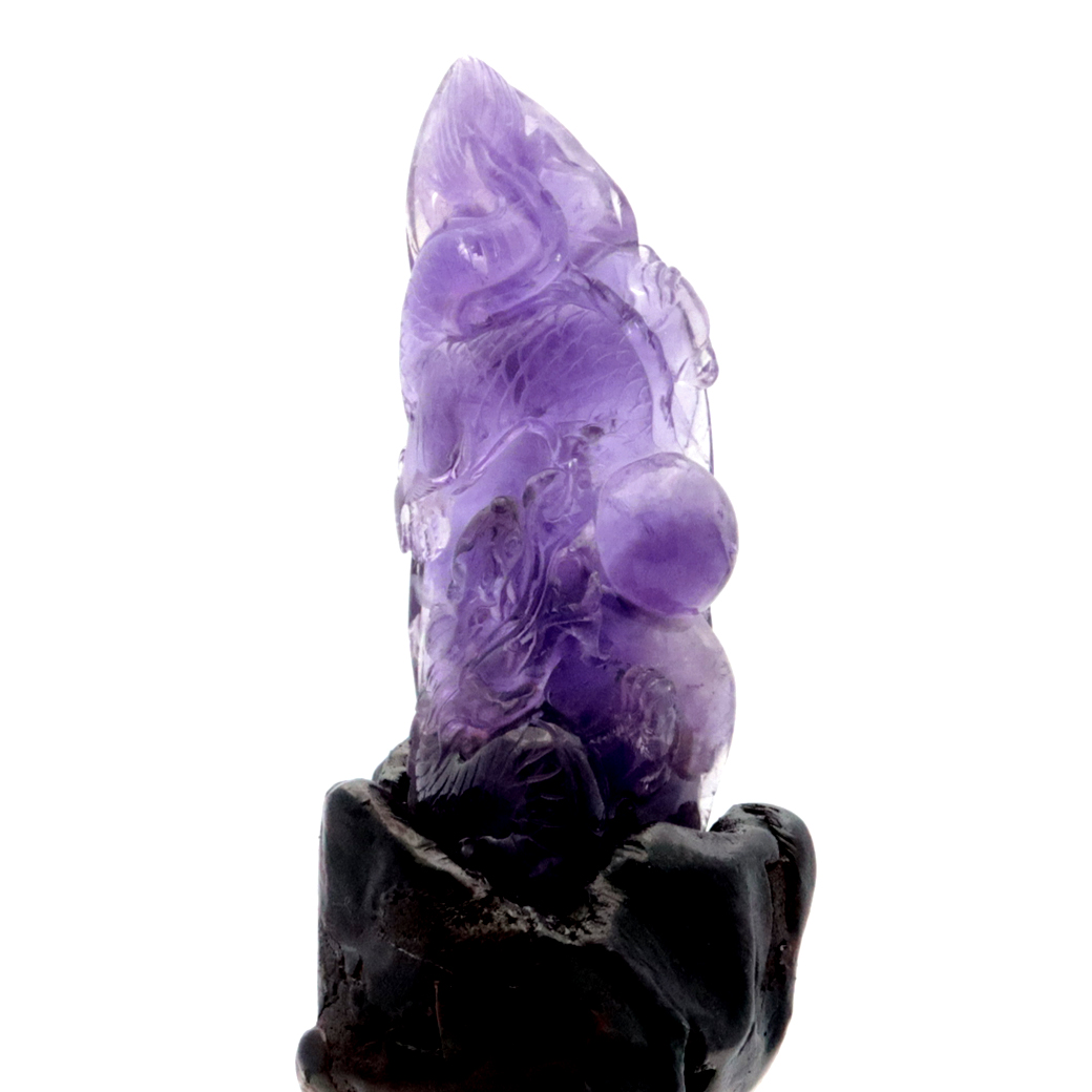 アメジスト 手彫り 龍 置物 台座付き 225g 紫水晶 風水 2月 誕生石 Amethyst Dragon 1点 彫刻