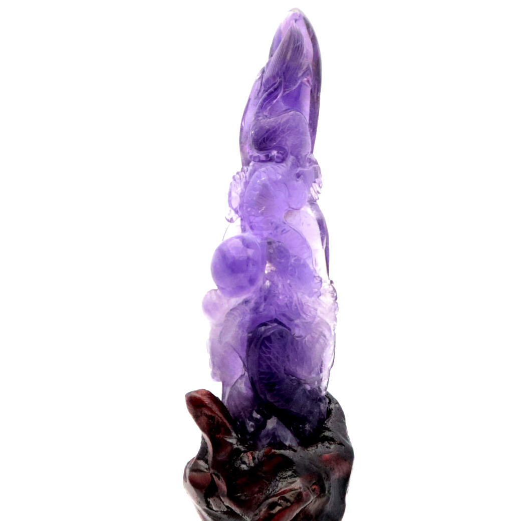 アメジスト 手彫り 龍 置物 台座付き 206g 紫水晶 風水 2月 誕生石 Amethyst Dragon 1点 彫刻