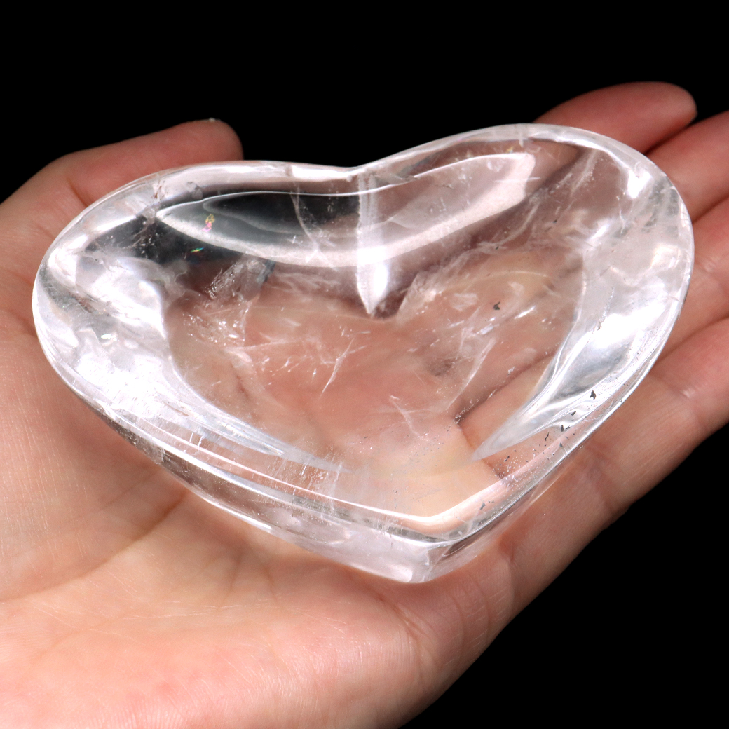 水晶 お皿 虹入り 浄化皿 受け皿 ハート型 210g プレート クリスタルクォーツ ブラジル産 癒し ヒーリング 浄化 天然石