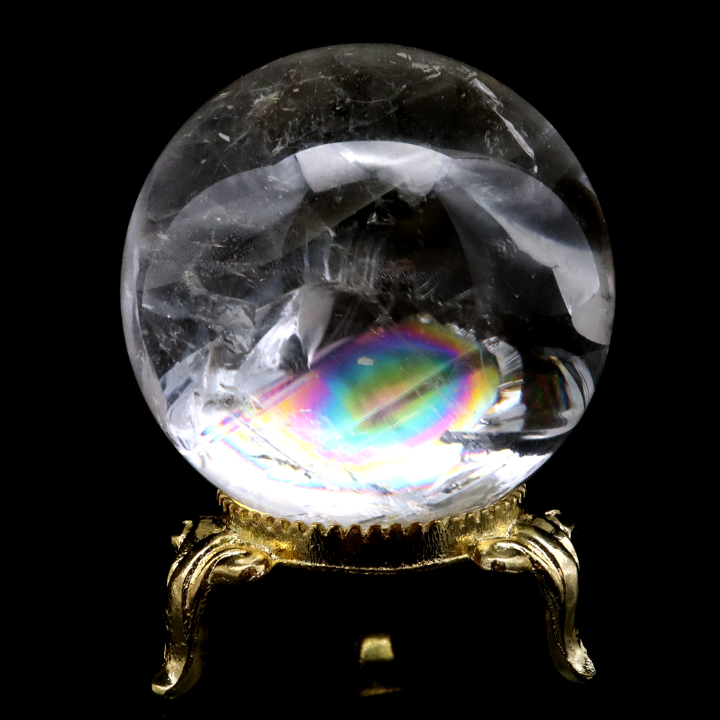 レムリアンシード 水晶 丸玉 台座付き 直径44.8mm 1点もの AAAAA 虹入り レインボー 天然石 ブラジル バイーア州産 証明書付き