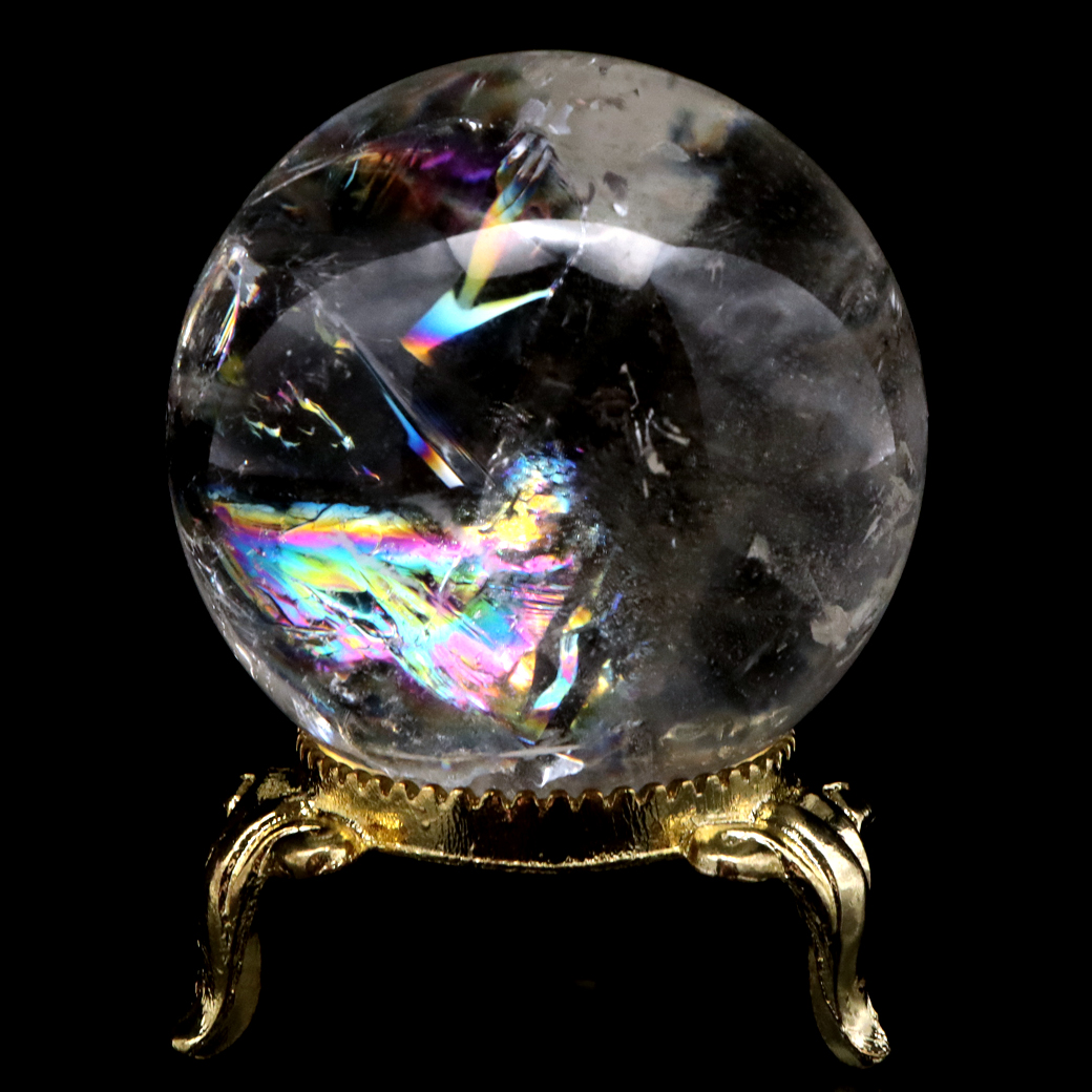 レムリアンシード 水晶 丸玉 台座付き 直径43mm 1点もの AAAAA 虹入り レインボー 天然石 ブラジル バイーア州産 証明書付き