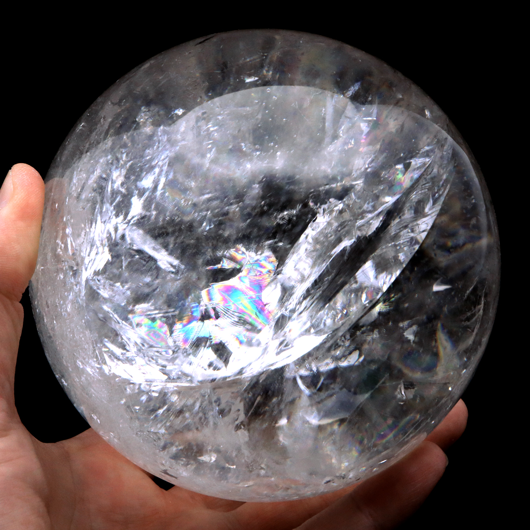 レムリアンシード 水晶 丸玉 風格漂う 大玉 Lサイズ 台座付き 直径12cm 1点もの AAAAA 虹入り レインボー 天然石 ブラジル バイーア州
