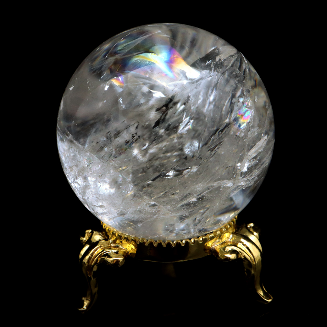 レムリアンシード 水晶 丸玉 台座付き ブラジル バイーア州 アレグレ産 1点もの 虹入り レインボー 天然石 証明書付き ヒーリング