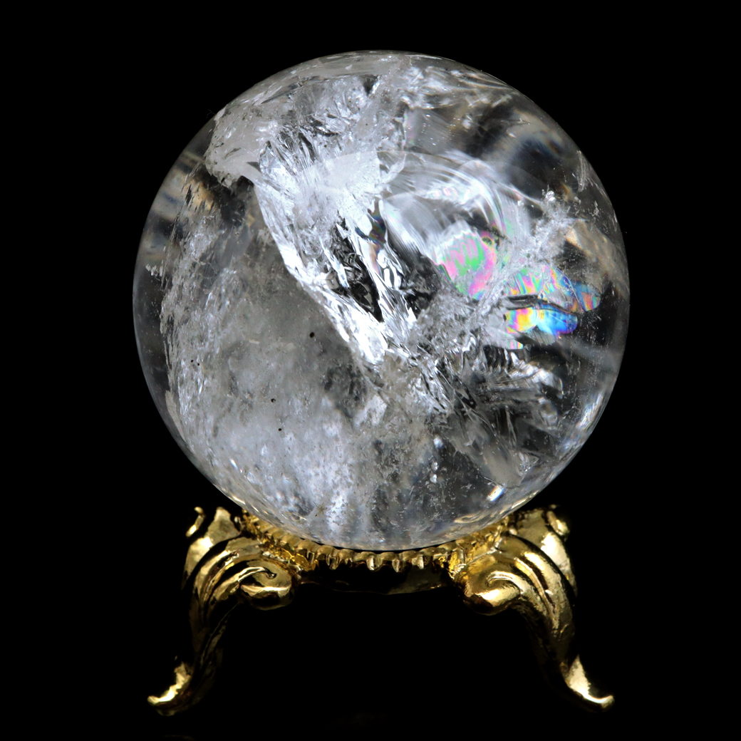 レムリアンシード 水晶 丸玉 台座付き ブラジル バイーア州 アレグレ産 1点もの 虹入り レインボー 天然石 証明書付き ヒーリング