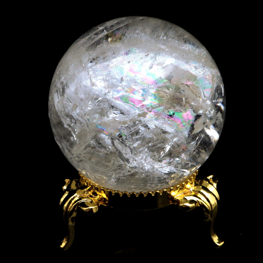 レムリアンシード 水晶 丸玉 台座付き ブラジル バイーア州 アレグレ産 1点もの 虹入り レインボー 天然石 証明書付き ヒーリング