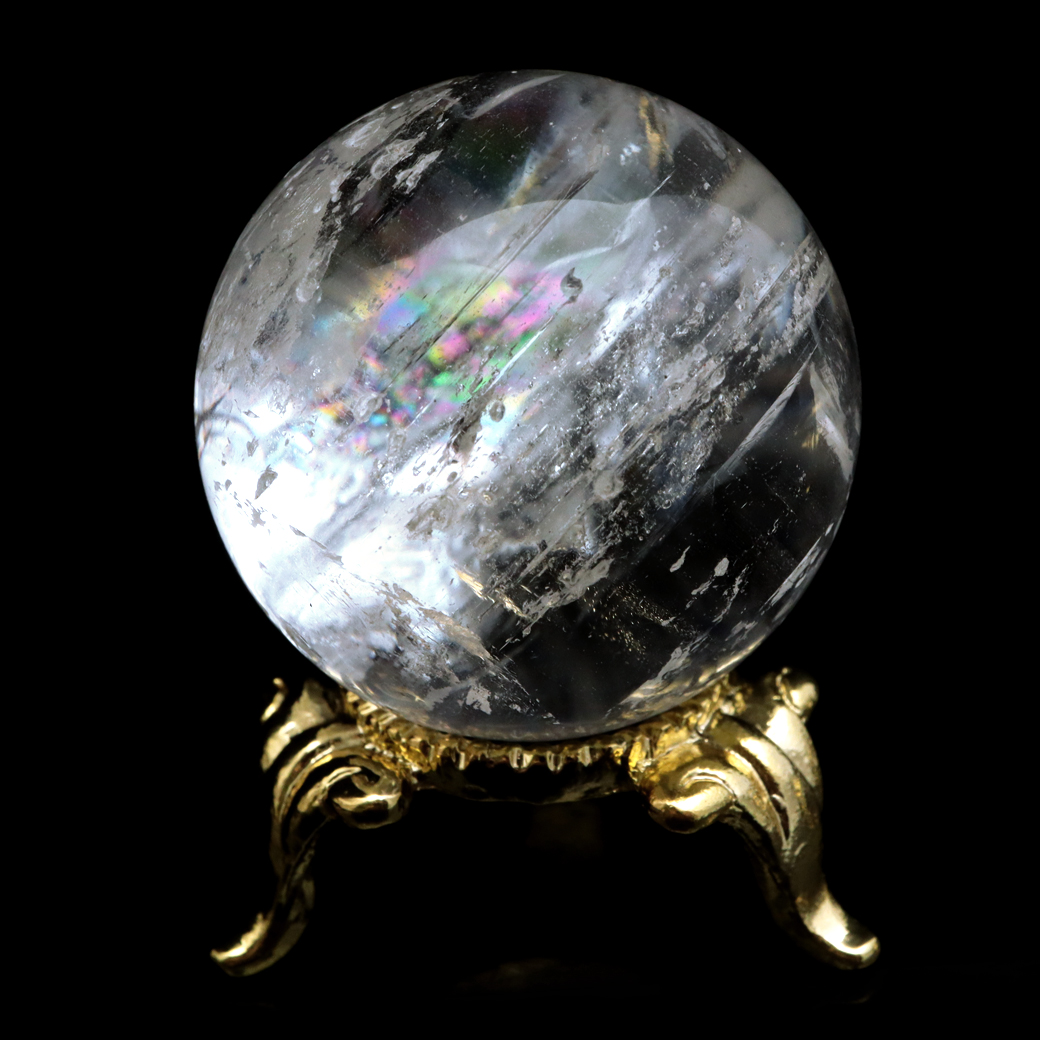 レムリアンシード 水晶 丸玉 台座付き ブラジル バイーア州 アレグレ産 1点もの 虹入り レインボー 天然石 証明書付き ヒーリング