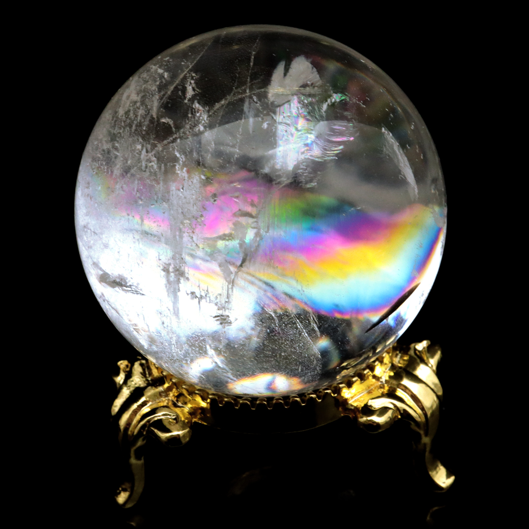 レムリアンシード 水晶 丸玉 台座付き ブラジル バイーア州 アレグレ産 1点もの 虹入り レインボー 天然石 証明書付き ヒーリング