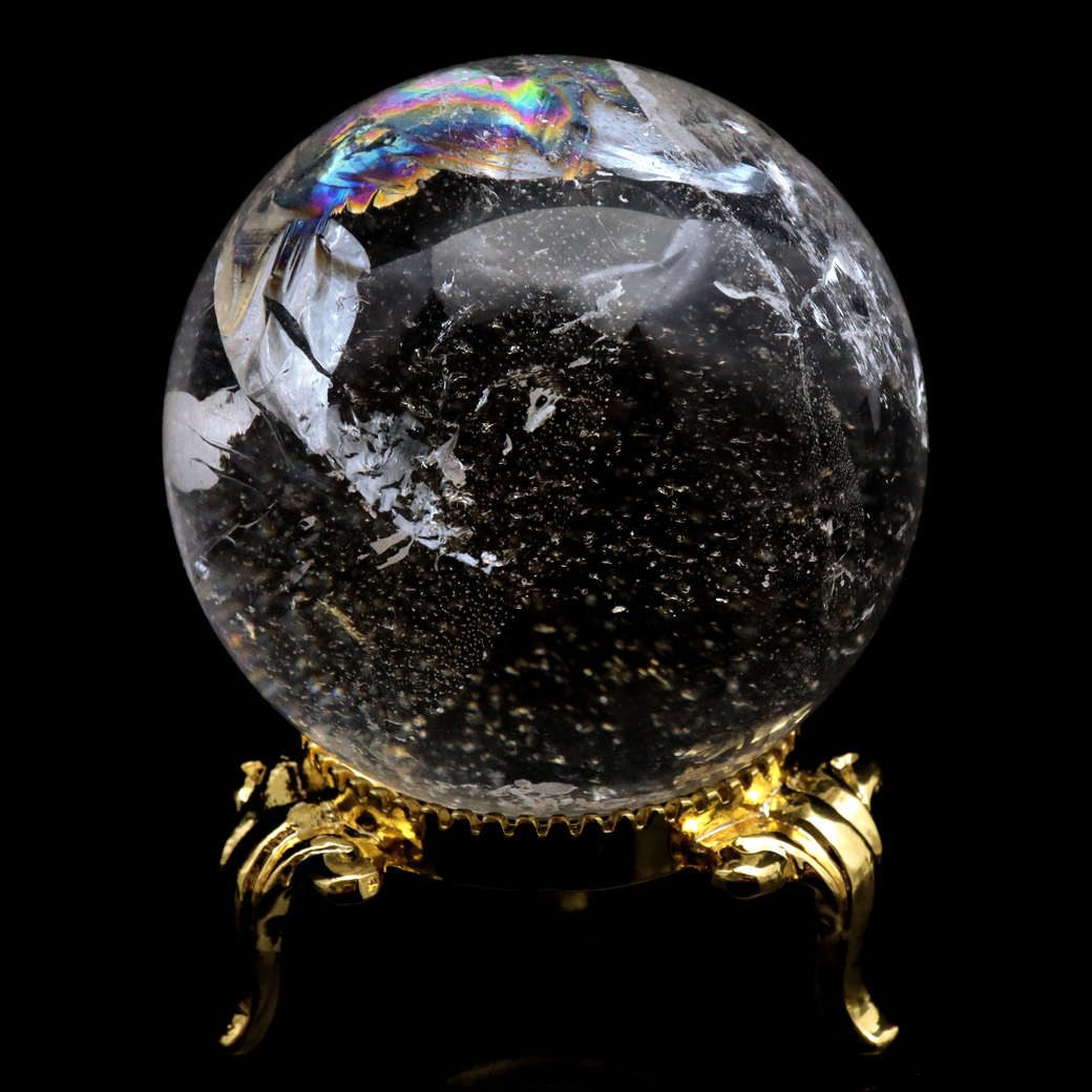 レムリアンシード 水晶 丸玉 台座付き ブラジル バイーア州 アレグレ産 1点もの 虹入り レインボー 天然石 証明書付き ヒーリング