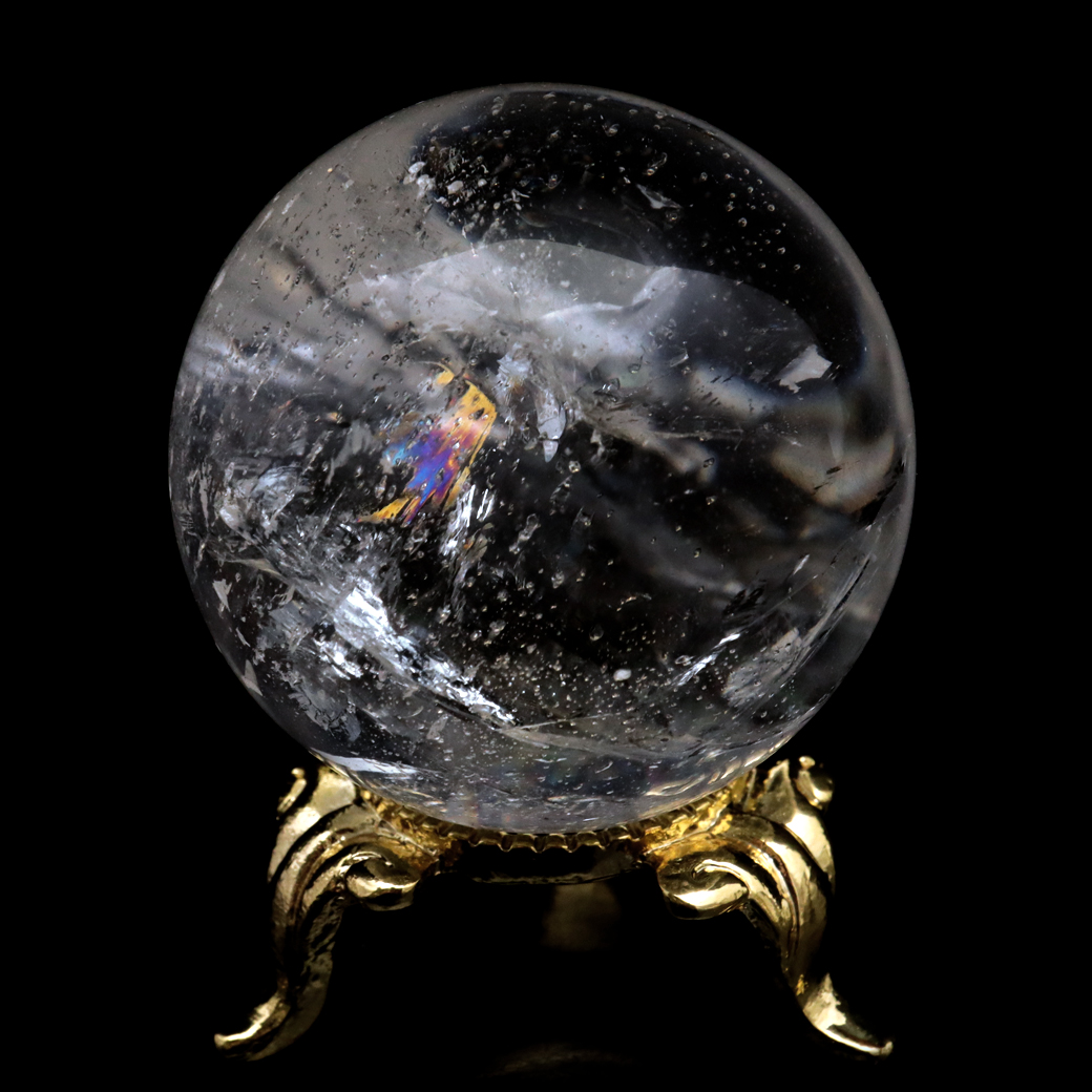 レムリアンシード 水晶 丸玉 台座付き ブラジル バイーア州 アレグレ産 1点もの 虹入り レインボー 天然石 証明書付き ヒーリング