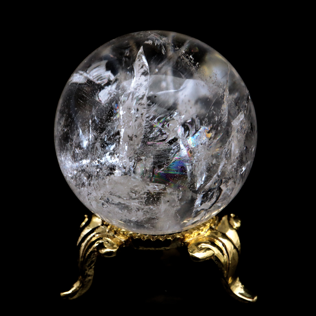 レムリアンシード 水晶 丸玉 台座付き ブラジル バイーア州 アレグレ産 1点もの 虹入り レインボー 天然石 証明書付き ヒーリング