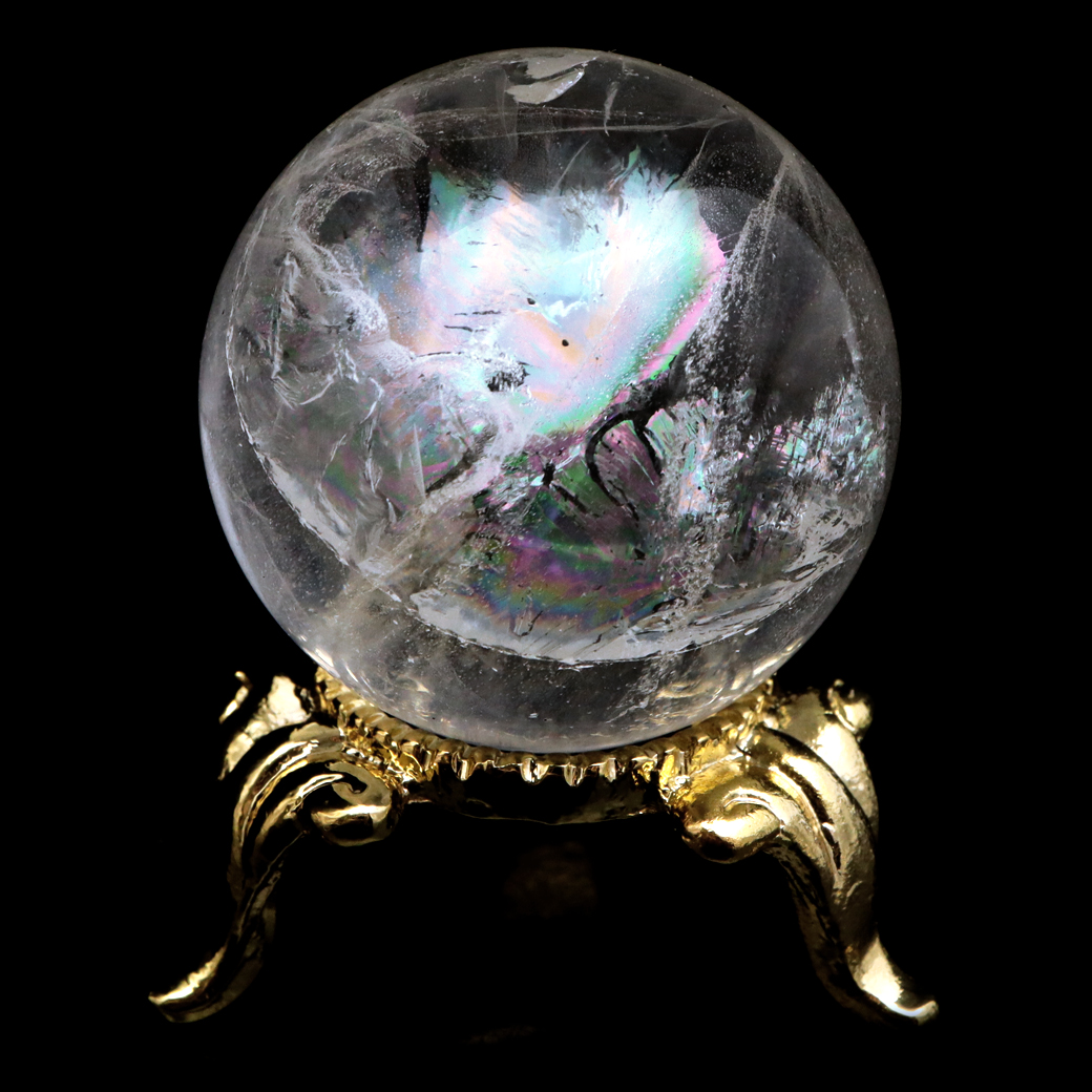 レムリアンシード 水晶 丸玉 台座付き ブラジル バイーア州 アレグレ産 1点もの 虹入り レインボー 天然石 証明書付き ヒーリング