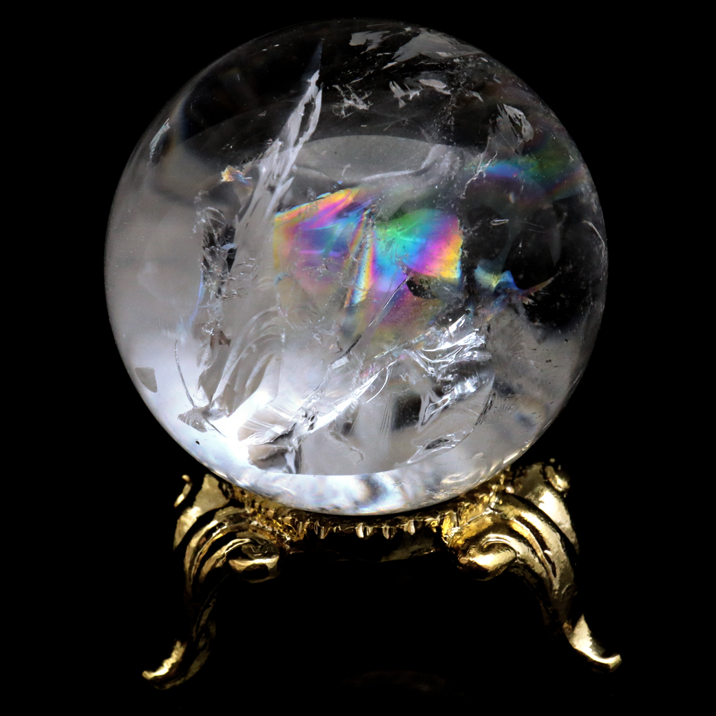 レムリアンシード 水晶 丸玉 台座付き ブラジル バイーア州 アレグレ産 1点もの 虹入り レインボー 天然石 証明書付き ヒーリング