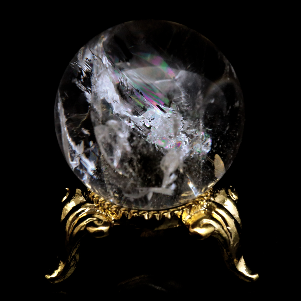 レムリアンシード 水晶 丸玉 台座付き ブラジル バイーア州 アレグレ産 1点もの 虹入り レインボー 天然石 証明書付き ヒーリング