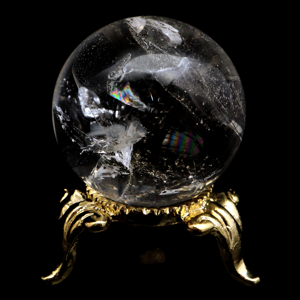 レムリアンシード 水晶 丸玉 台座付き ブラジル バイーア州 アレグレ産 1点もの 虹入り レインボー 天然石 証明書付き ヒーリング