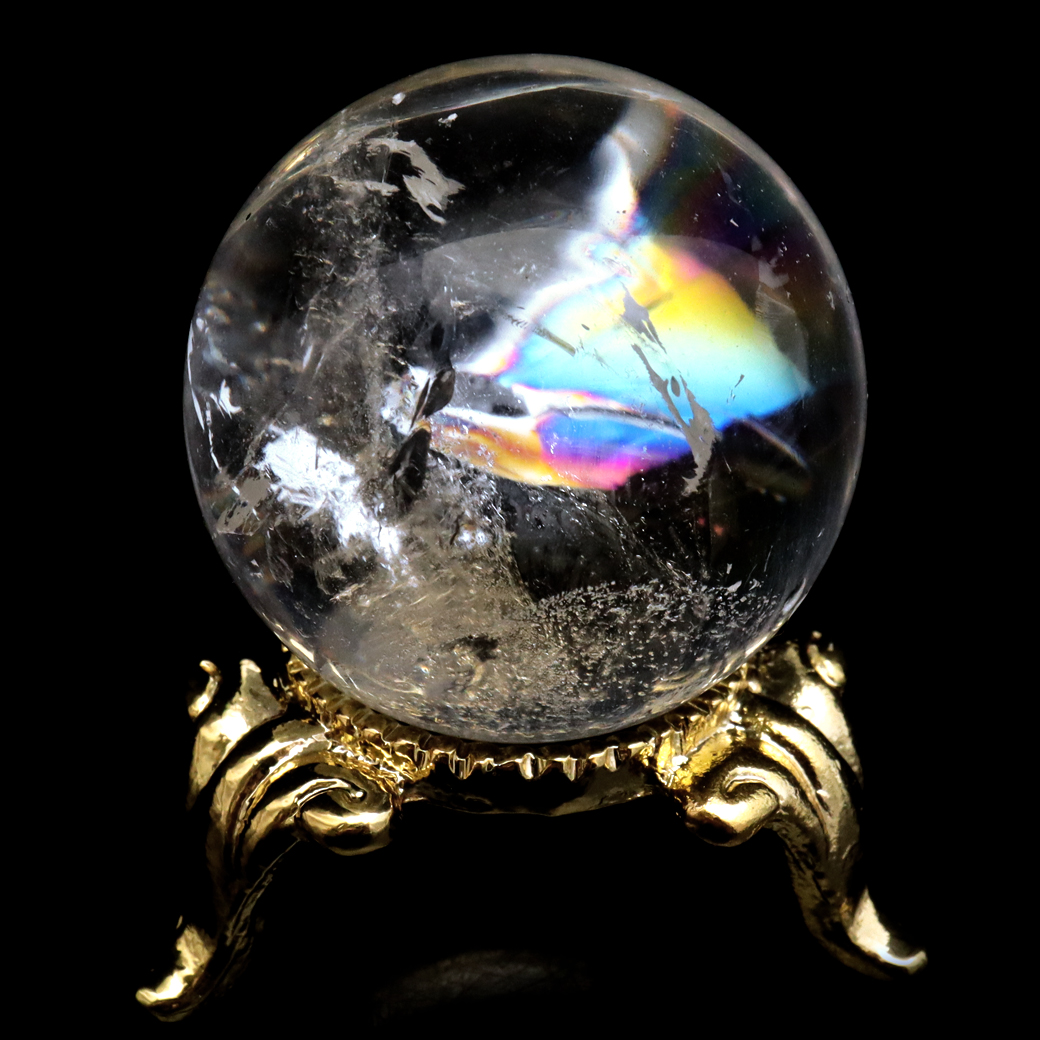 レムリアンシード 水晶 丸玉 台座付き ブラジル バイーア州 アレグレ産 1点もの 虹入り レインボー 天然石 証明書付き ヒーリング