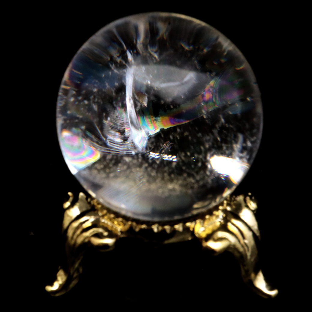 レムリアンシード 水晶 丸玉 台座付き ブラジル バイーア州 アレグレ産 1点もの 虹入り レインボー 天然石 証明書付き ヒーリング