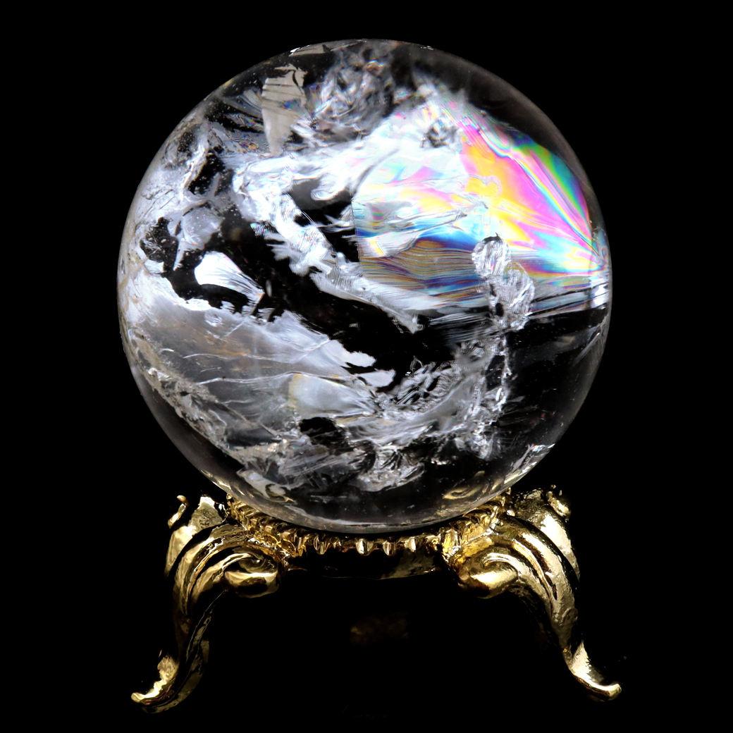 レムリアンシード 水晶 丸玉 台座付き ブラジル バイーア州 セントセ産 1点もの 虹入り レインボー 天然石 証明書付き ヒーリング