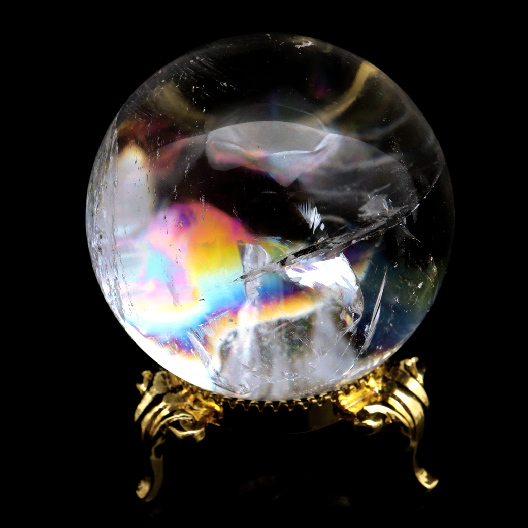 レムリアンシード 水晶 丸玉 台座付き ブラジル バイーア州 セントセ産 1点もの 虹入り レインボー 天然石 証明書付き ヒーリング