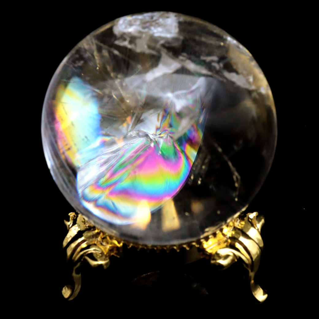 レムリアンシード 水晶 丸玉 台座付き ブラジル バイーア州 セントセ産 1点もの 虹入り レインボー 天然石 証明書付き ヒーリング