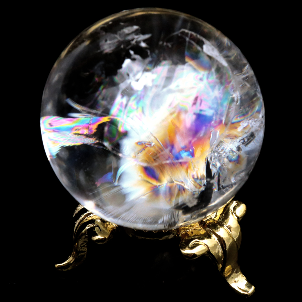 レムリアンシード 水晶 丸玉 台座付き ブラジル バイーア州 セントセ産 1点もの 虹入り レインボー 天然石 証明書付き ヒーリング