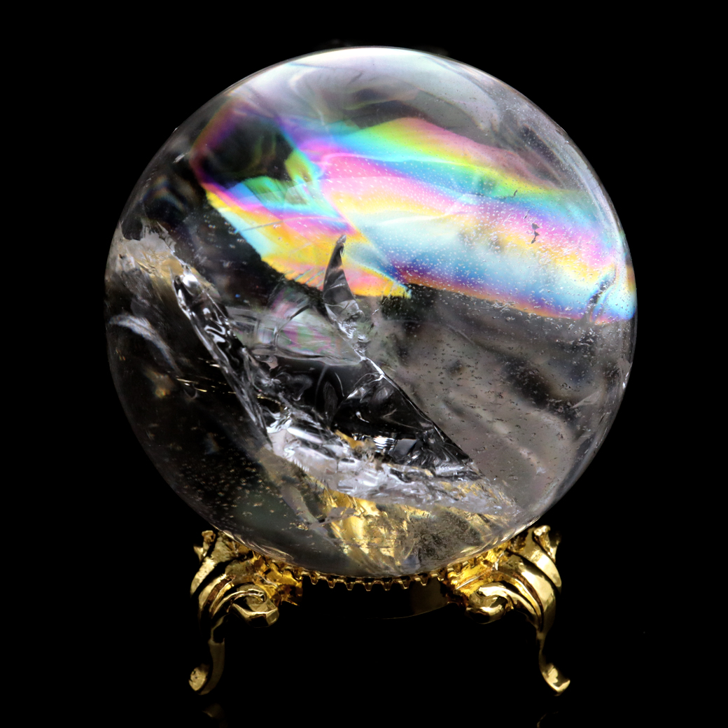 レムリアンシード 水晶 丸玉 台座付き ブラジル バイーア州 セントセ産 AAAAA 直径50mm 1点もの 虹入り レインボー 天然石 証明書付き ヒーリング