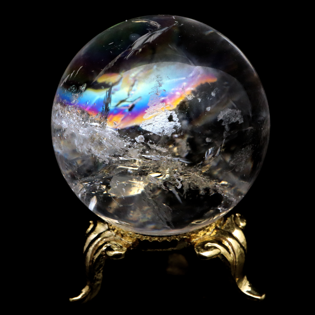 レムリアンシード 水晶 丸玉 台座付き ブラジル バイーア州 セントセ産 1点もの 虹入り レインボー 天然石 証明書付き ヒーリング