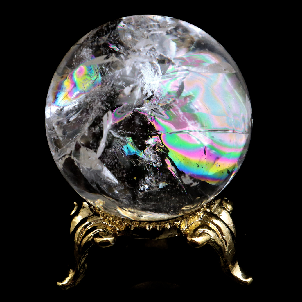 レムリアンシード 水晶 丸玉 台座付き ブラジル バイーア州 セントセ産 1点もの 虹入り レインボー 天然石 証明書付き ヒーリング