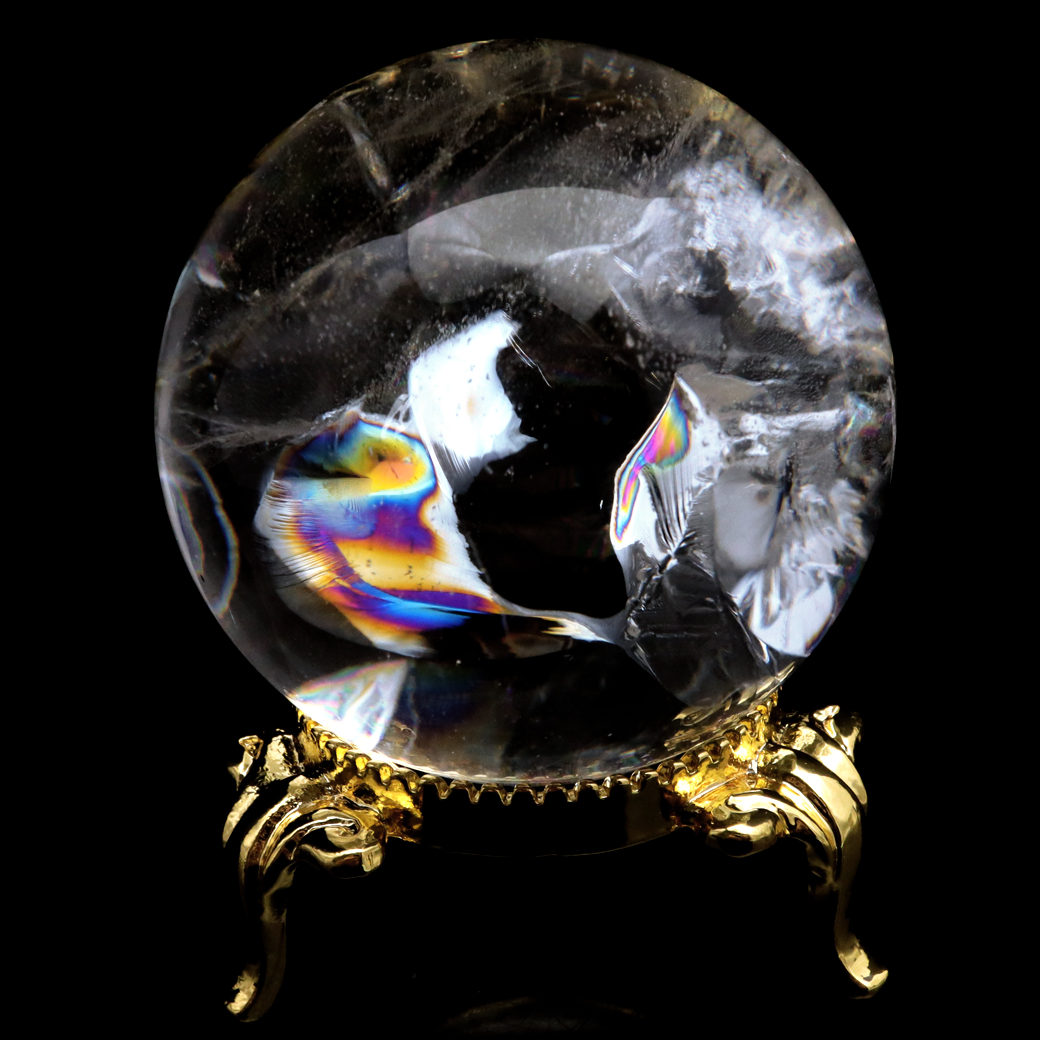 レムリアンシード 水晶 丸玉 台座付き ブラジル バイーア州 セントセ産 1点もの 虹入り レインボー 天然石 証明書付き ヒーリング