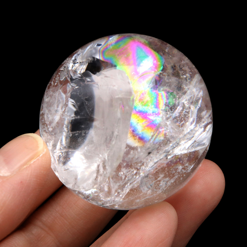 レムリアンシード 水晶 丸玉 台座付き ブラジル バイーア州 セントセ産 AAAAA 直径43mm 1点もの 虹入り レインボー