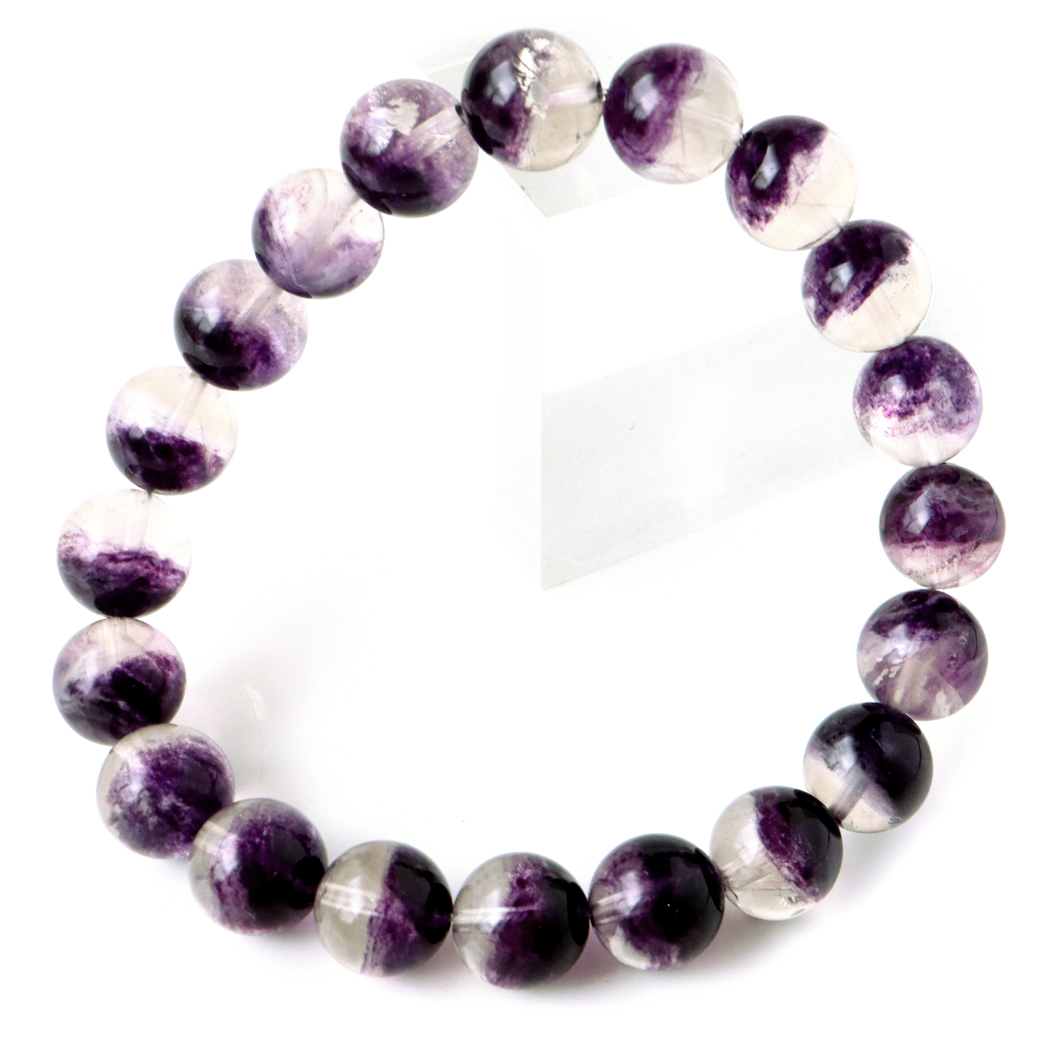 フローライト パープル ファントム ブレスレット 9.5mm 蛍石 天然石 パワーストーン 1点物