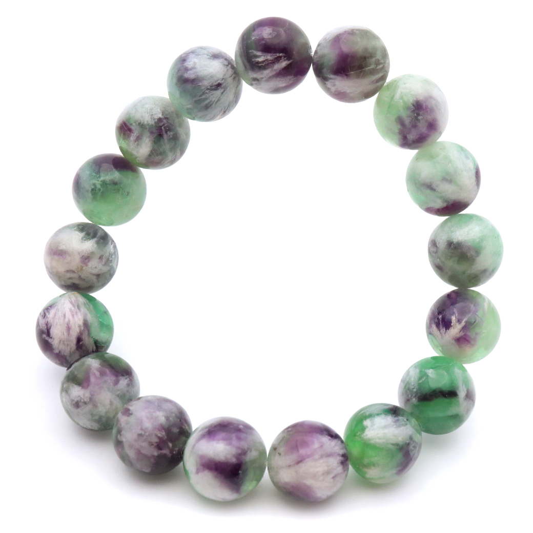 エンジェルフェザー フローライト ブレスレット 12.5mm 1点物 蛍石 ほたるいし 天然石 パワーストーン プレゼント