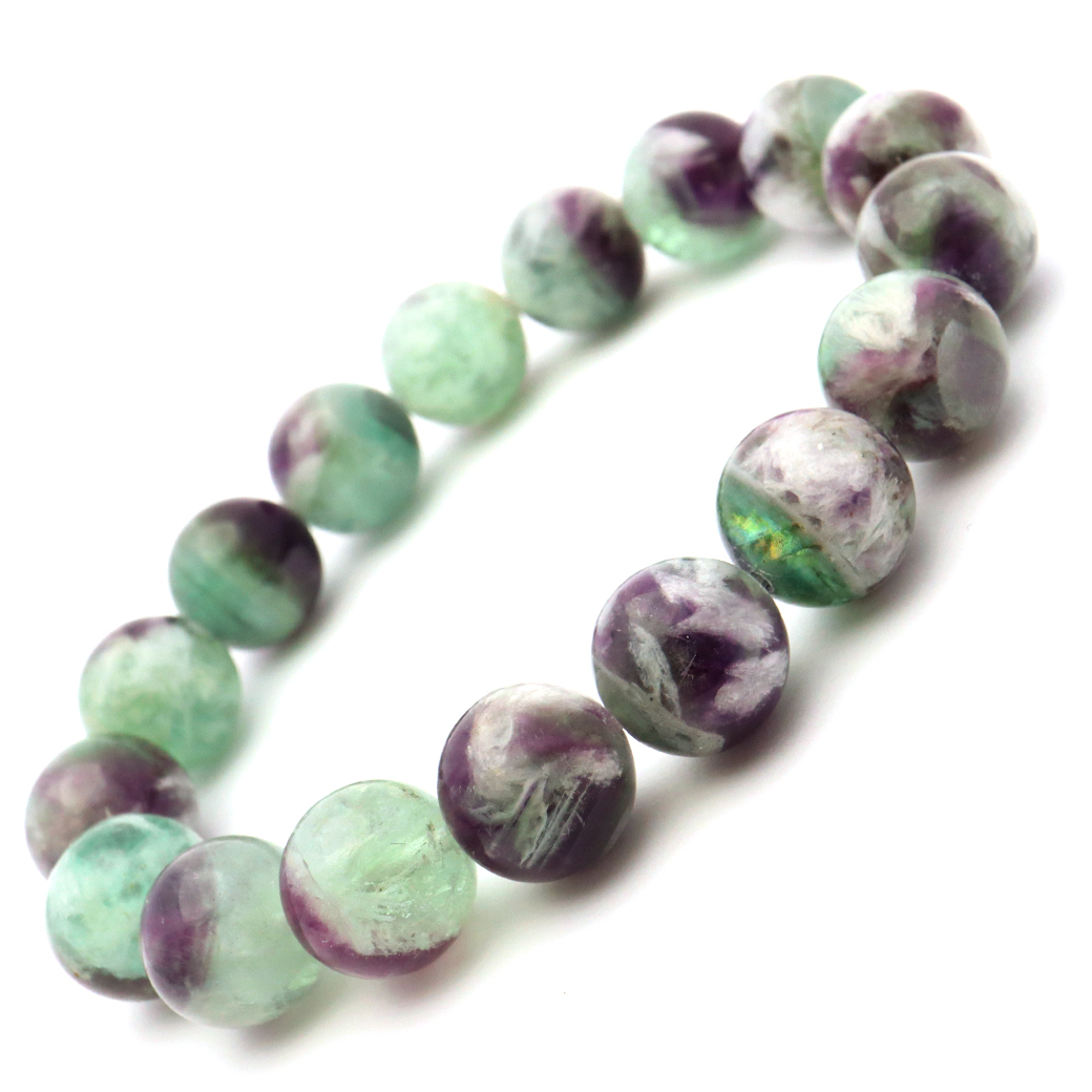 エンジェルフェザー フローライト ブレスレット 12.5mm 1点物 蛍石 ほたるいし 天然石 パワーストーン プレゼント