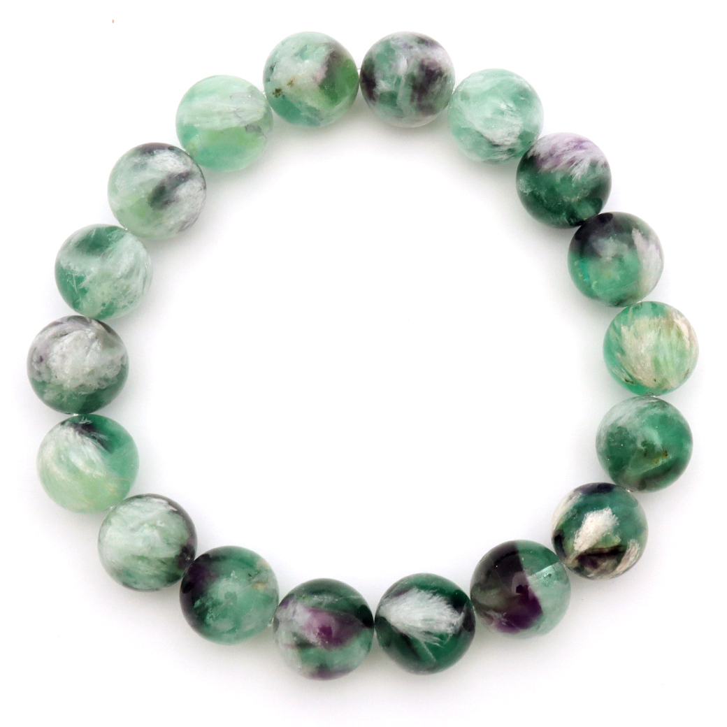 エンジェルフェザー フローライト ブレスレット 12.5mm 1点物 蛍石 ほたるいし 天然石 パワーストーン プレゼント