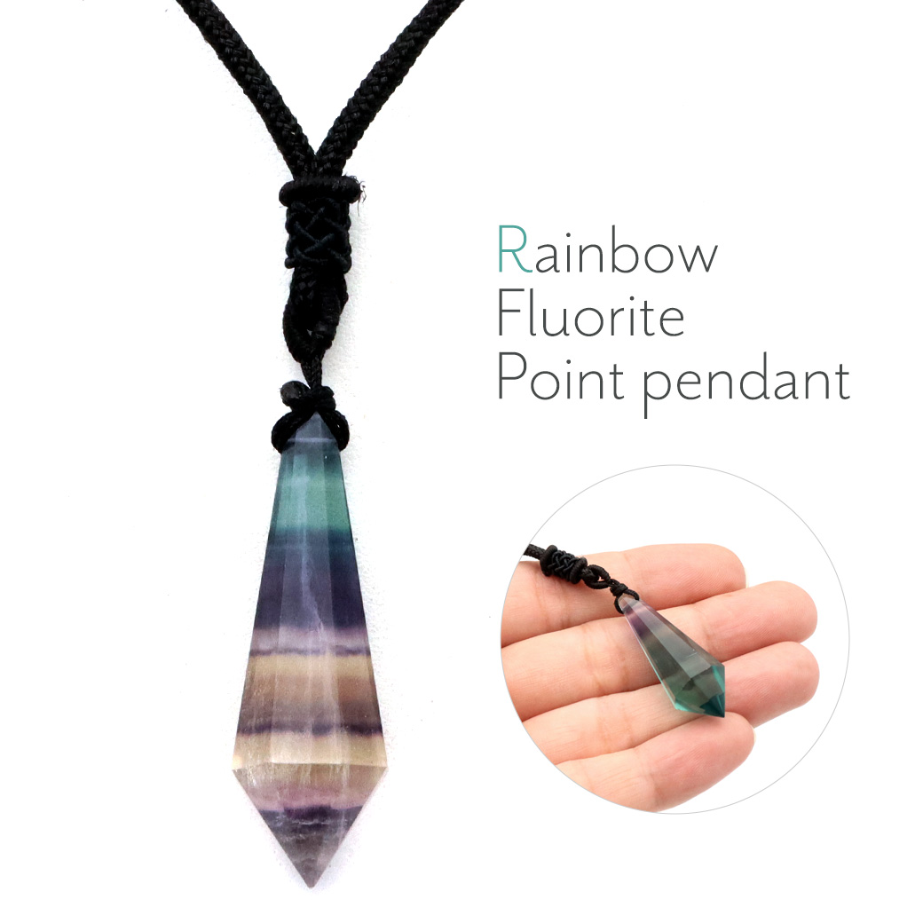 レインボー フローライト ポイント ペンダント ロング ネックレス マルチカラー 天然石 パワーストーン おしゃれ