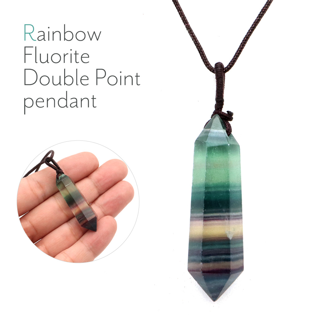 レインボー フローライト ポイント ペンダント ロング ネックレス マルチカラー 天然石 パワーストーン おしゃれ 蛍石 Rainbow Fluorite