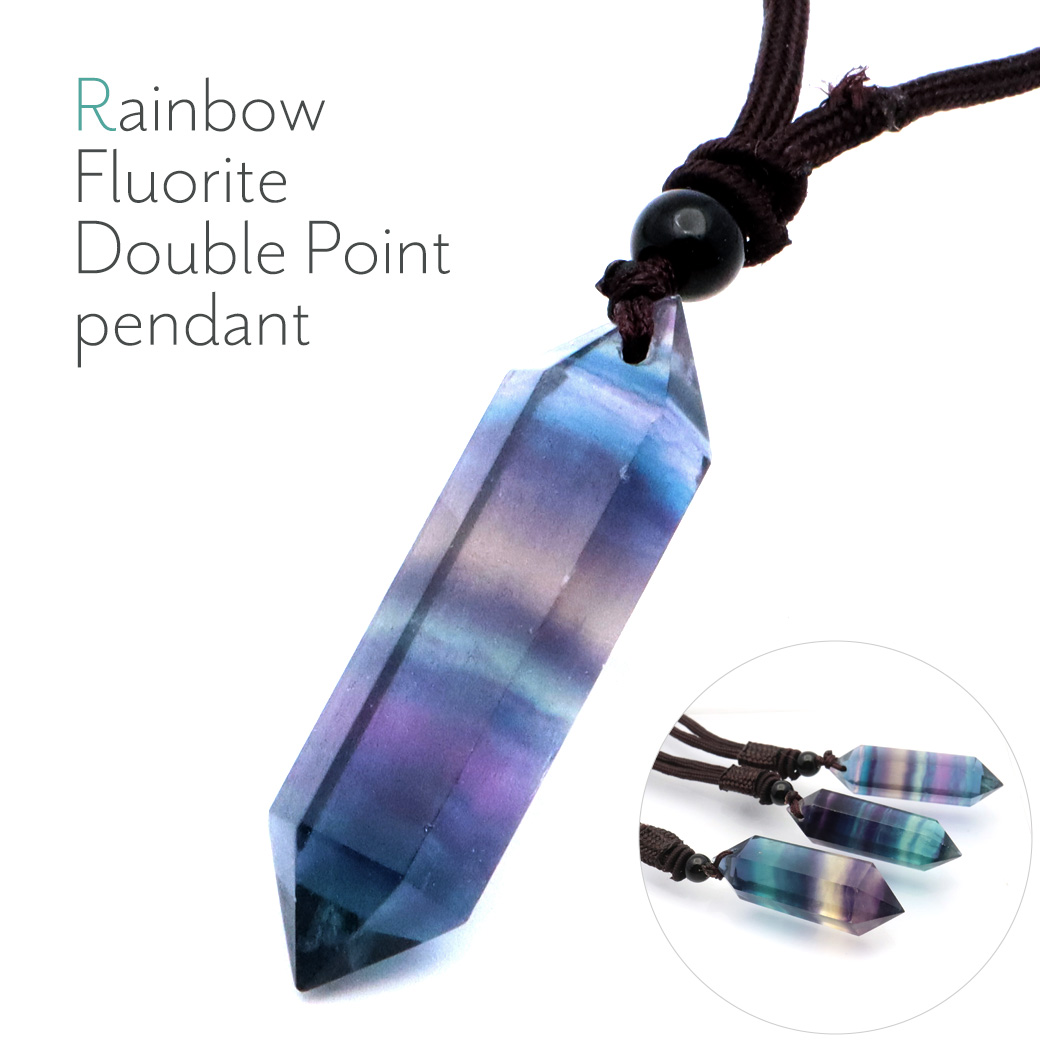 レインボー フローライト ポイント ペンダント ロング ネックレス マルチカラー 天然石 パワーストーン おしゃれ 蛍石 Rainbow Fluorite