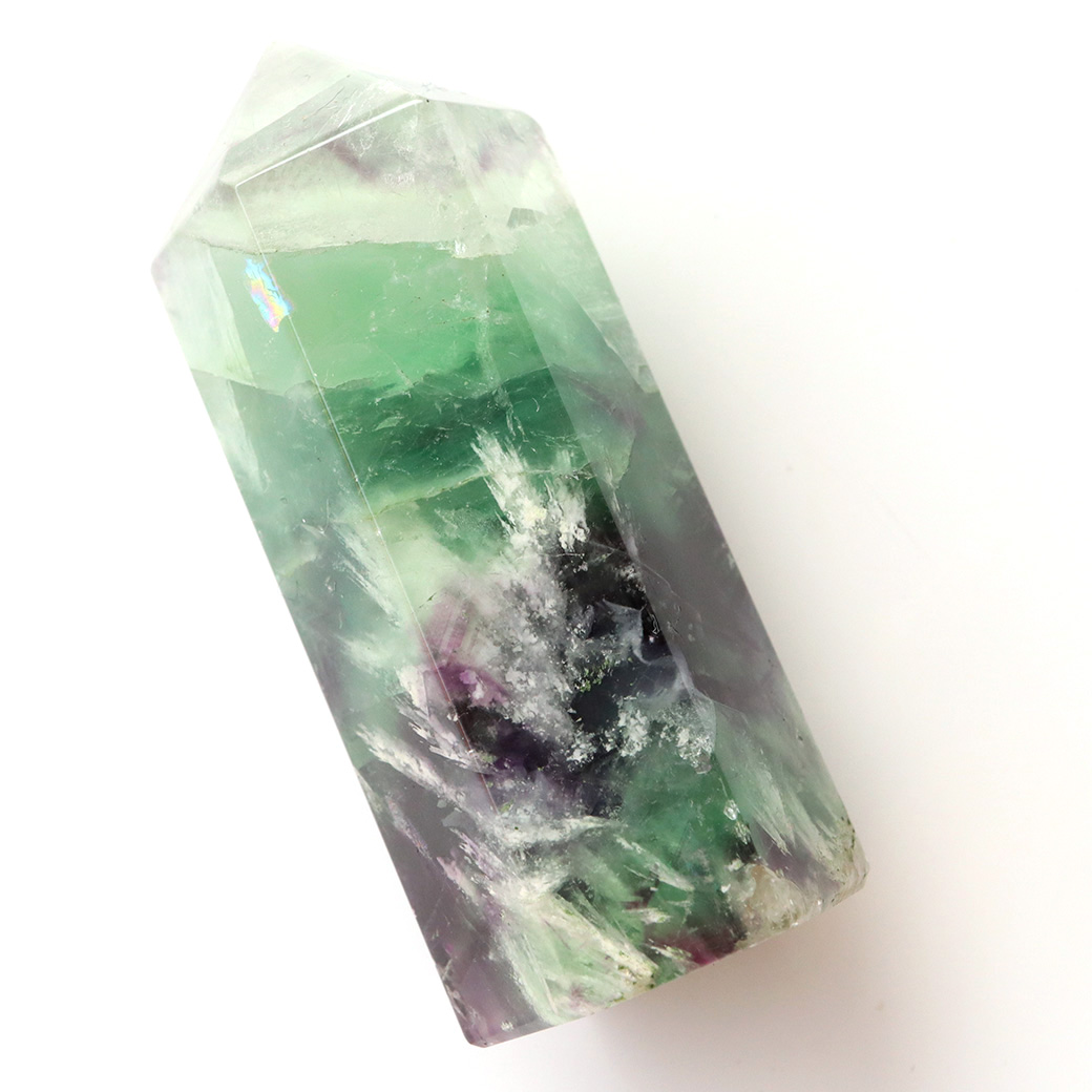 エンジェルフェザー フローライト 六角柱 ポイント 手のひらサイズ